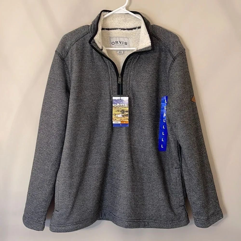 ORVIS Quarter Zipper Sherpa Lined Jacket Black / Grey Large NWT Men’s Large